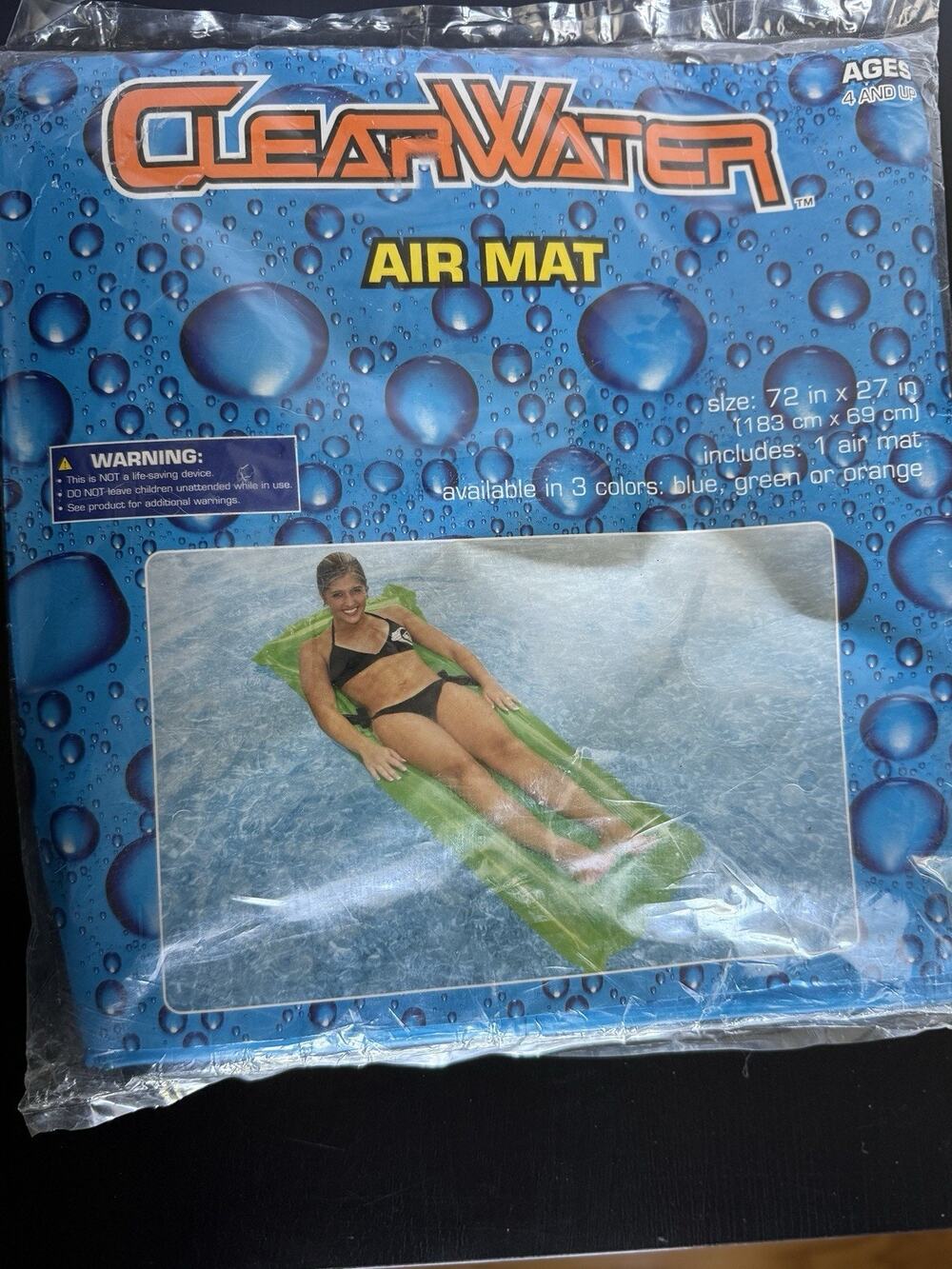 NOS ClearWater 72” x 27” Inflatable Pool Air Mat Float Blue Kmart Sealed
